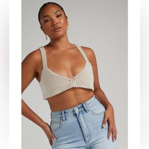 White Pearl V Neck Crop Top